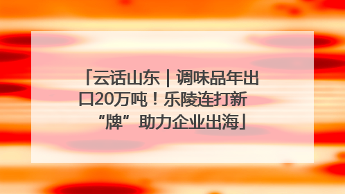云话山东｜调味品年出口20万吨！乐陵连打新“牌”助力企业出海