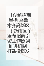 创新招商举措 乌鲁木齐高新区（新市区）发布招商引资工作协调推进机制 打造投资发展新高地